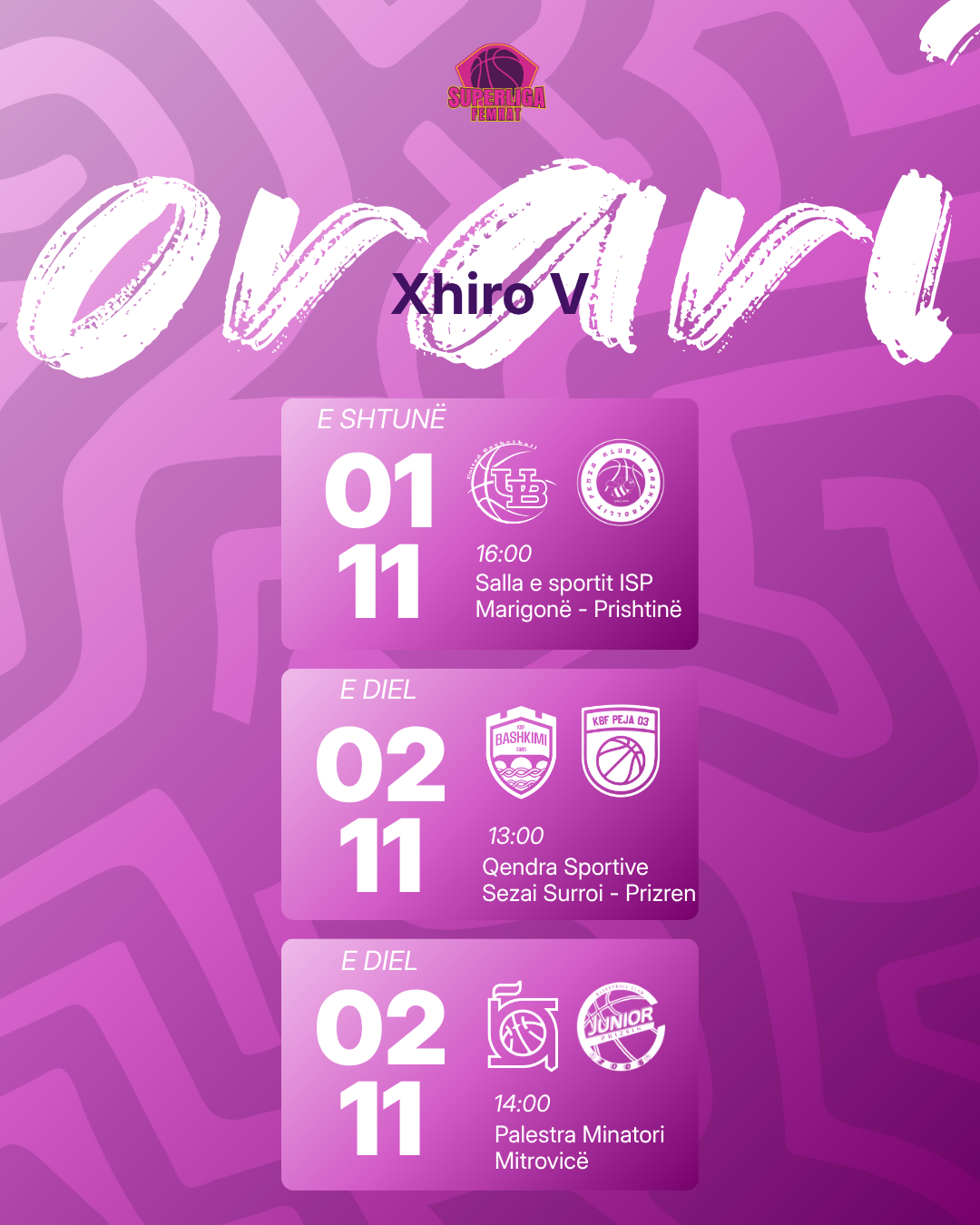 Xhiroja e pestë e Superliga Femrat sjell duele të forta këtë fundjavë